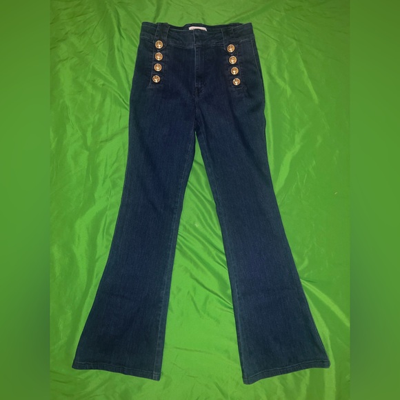 Derek Lam 10 Crosby Robertson Cropped Sailor Jeans w Gold Button Accents sz 27 - Picture 3 of 11